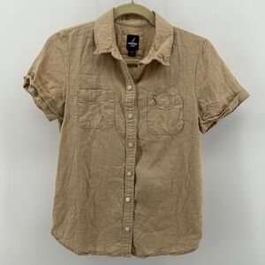 Nautica Jeans Tan Linen Blend Short Sleeve Button Up Shirt Small Lightweight